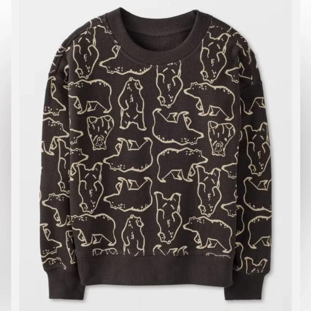 HANNA ANDERSSON - Cotton Waffle Crewneck Sweatshirt in North Air Bear Camo - 4T